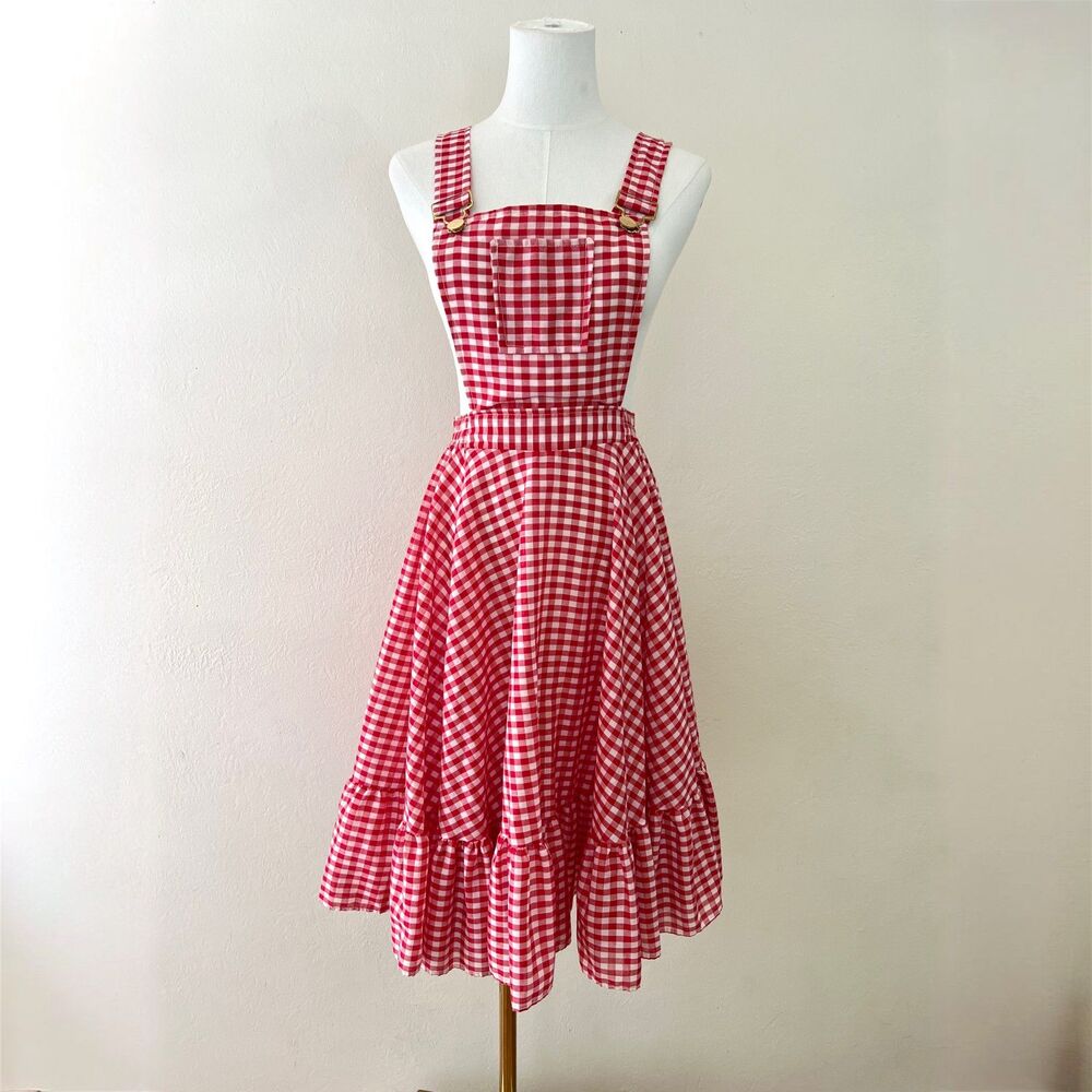 Vintage Malco Modes Red Gingham Square Dance Pinafore Dress Fits Modern Sz Small
